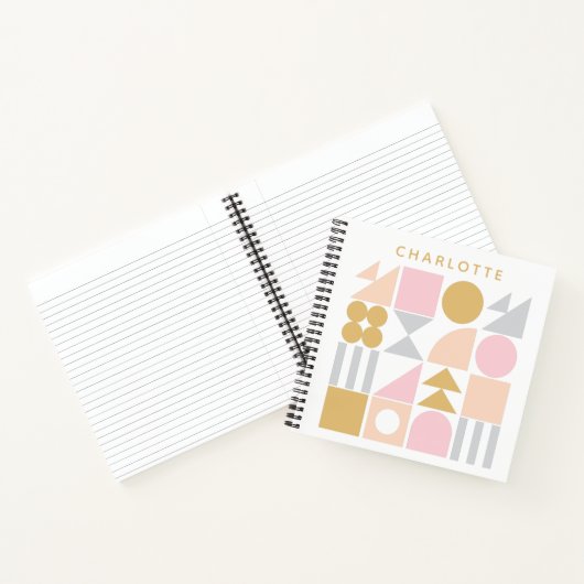 ピンクと金ゴールド名の幾何形状パターン ノートブック (内部)