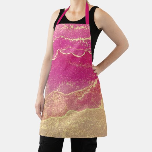 ピンクと金ゴールド大理石エレガント エプロン (インサイチュ)