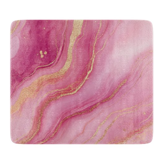 ピンクと金ゴールド大理石エレガント カッティングボード (正面)