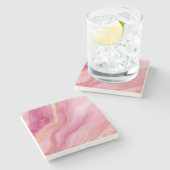 ピンクと金ゴールド大理石エレガント ストーンコースター (横)