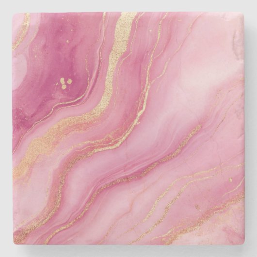 ピンクと金ゴールド大理石エレガント ストーンコースター (正面)