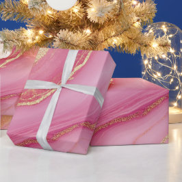 ピンクと金ゴールド大理石エレガント ラッピングペーパー