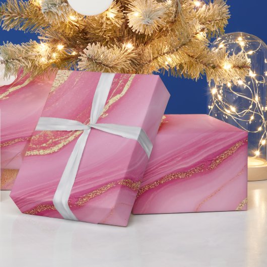 ピンクと金ゴールド大理石エレガント ラッピングペーパー (クリスマス)