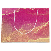 ピンクと金ゴールド大理石エレガント ラージペーパーバッグ (正面)