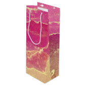 ピンクと金ゴールド大理石エレガント ワインギフトバッグ (正面アングル)