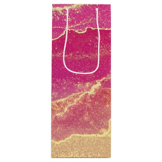 ピンクと金ゴールド大理石エレガント ワインギフトバッグ (正面)