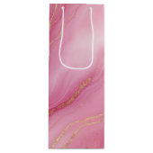 ピンクと金ゴールド大理石エレガント ワインギフトバッグ (正面)