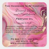 ピンクと金ゴールド大理石香水ローラーボトル スクエアシール (正面)