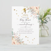 ピンクと金ゴールド妖精をテーマにした女の子ベビーシャワー 招待状 (スタンド正面)