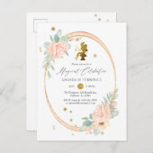 ピンクと金ゴールド妖精をテーマにした女の子2nd誕生日パーティー インビテーションポストカード (正面/裏面)