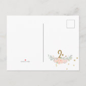 ピンクと金ゴールド妖精をテーマにした女の子2nd誕生日パーティー インビテーションポストカード (裏面)