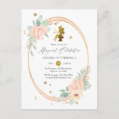 ピンクと金ゴールド妖精をテーマにした女の子2nd誕生日パーティー インビテーションポストカード (正面)