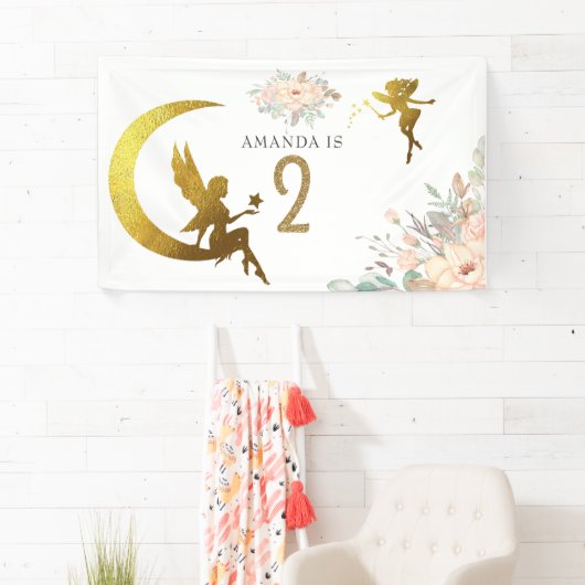 ピンクと金ゴールド妖精をテーマにした女の子2nd誕生日パーティー 横断幕 (インサイチュ)