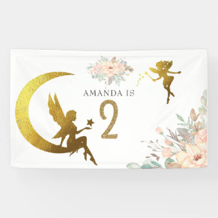 ピンクと金ゴールド妖精をテーマにした女の子2nd誕生日パーティー 横断幕