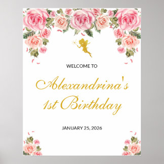 ピンクと金ゴールド妖精テーマ誕生日ポスター ポスター