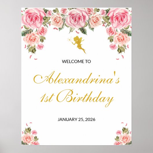 ピンクと金ゴールド妖精テーマ誕生日ポスター ポスター (正面)