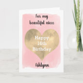 ピンクと金ゴールド幸せ16誕生日のために姪 カード (正面)