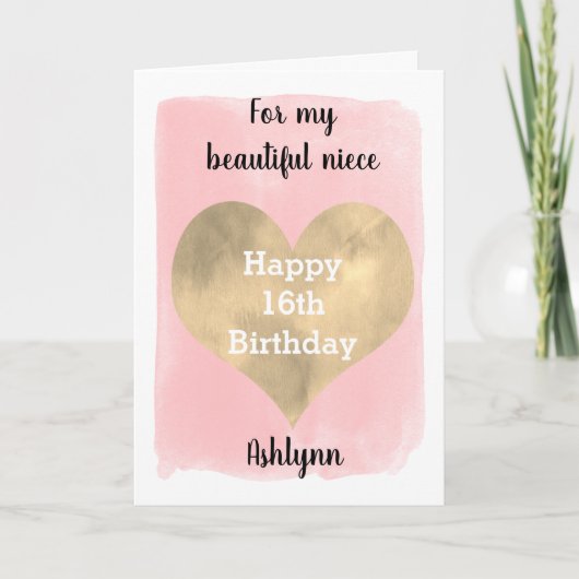 ピンクと金ゴールド幸せ16誕生日のために姪 カード (正面)
