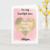 ピンクと金ゴールド幸せ16誕生日のために姪 カード (黄色い花)