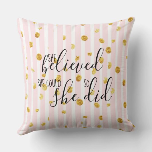 ピンクと金ゴールド彼女信じはそうすることができた装飾用クッション クッション (裏面)
