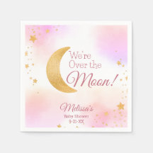 ピンクと金ゴールド我々は月の女の子の赤ちゃんシャワー上にいる