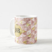 ピンクと金ゴールド抽象芸術アートモノグラムマグ コーヒーマグカップ (正面左)