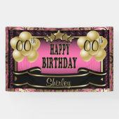 ピンクと金ゴールド抽象芸術ハッピー00誕生日 横断幕 (横)