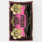 ピンクと金ゴールド抽象芸術ハッピー00誕生日 横断幕 (縦)