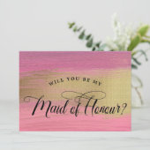 ピンクと金ゴールド抽象芸術メイド・オブ・オーナー（花嫁付き添い人）提案 招待状 (スタンド正面)
