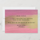 ピンクと金ゴールド抽象芸術メイド・オブ・オーナー（花嫁付き添い人）提案 招待状 (裏面)