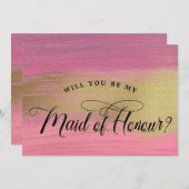 ピンクと金ゴールド抽象芸術メイド・オブ・オーナー（花嫁付き添い人）提案 招待状 (正面/裏面)
