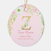 ピンクと金ゴールド文字「Z」フローラモノグラム誕生統計 セラミックオーナメント (左)