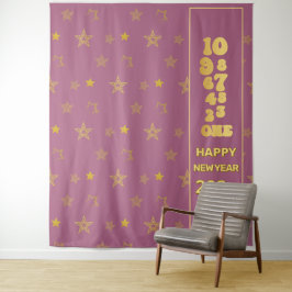 ピンクと金ゴールド新年イブカウントダウンパーティー タペストリー