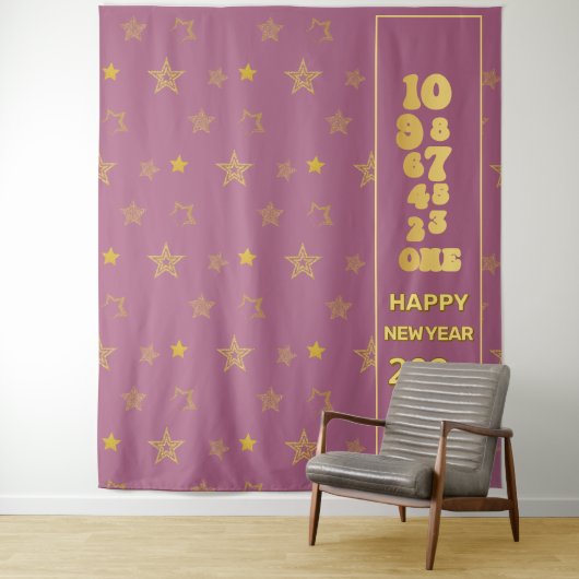 ピンクと金ゴールド新年イブカウントダウンパーティー タペストリー (インサイチュ)