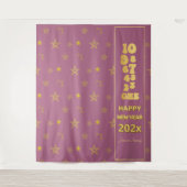 ピンクと金ゴールド新年イブカウントダウンパーティー タペストリー (正面)