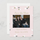 ピンクと金ゴールド日付の保存 案内ポストカード (正面/裏面)