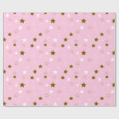ピンクと金ゴールド星ギフトラップ ラッピングペーパー (フラット)