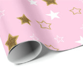 ピンクと金ゴールド星ギフトラップ ラッピングペーパー (ロールコーナー)