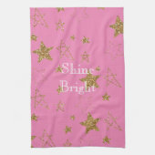 ピンクと金ゴールド星 キッチンタオル (縦)