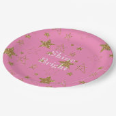 ピンクと金ゴールド星 ペーパープレート (アングル)