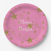 ピンクと金ゴールド星 ペーパープレート (正面)