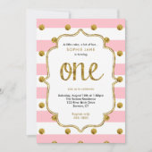 ピンクと金ゴールド最初の誕生日グリッター招待状 招待状 (正面)