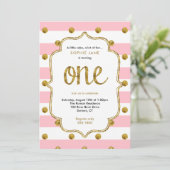 ピンクと金ゴールド最初の誕生日グリッター招待状 招待状 (スタンド正面)