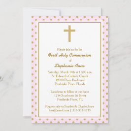 ピンクと金ゴールド水玉模様 招待状