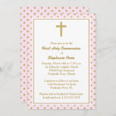 ピンクと金ゴールド水玉模様 招待状 (正面/裏面)