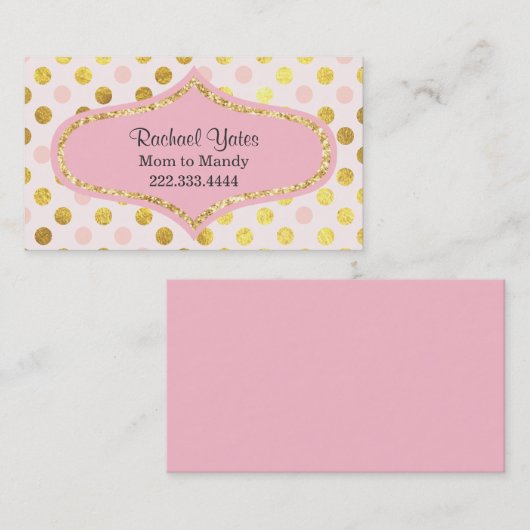 ピンクと金ゴールド水玉模様Mam PlayDate コーリングカード (正面/裏面)