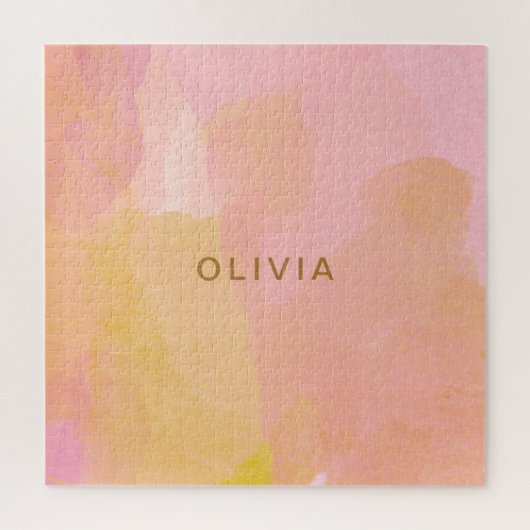 ピンクと金ゴールド水色抽象芸術絵画の ジグソーパズル (縦)