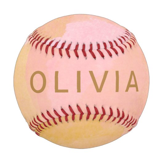 ピンクと金ゴールド水色抽象芸術絵画の 野球ボール (正面)