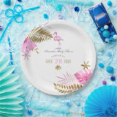 ピンクと金ゴールド熱帯フラミンゴの女の子の赤ちゃんシャワー ペーパープレート (パーティー)