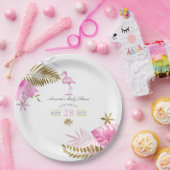 ピンクと金ゴールド熱帯フラミンゴの女の子の赤ちゃんシャワー ペーパープレート (パーティー)